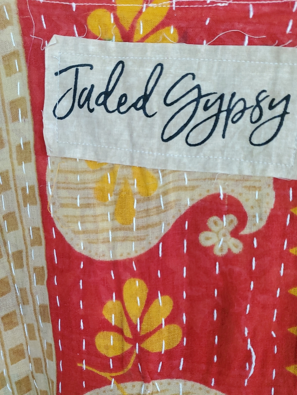 JADED GYPSEY Boho Patchwork Kimono Duster - Mustard, Pink & Green - Picture 9 of 10